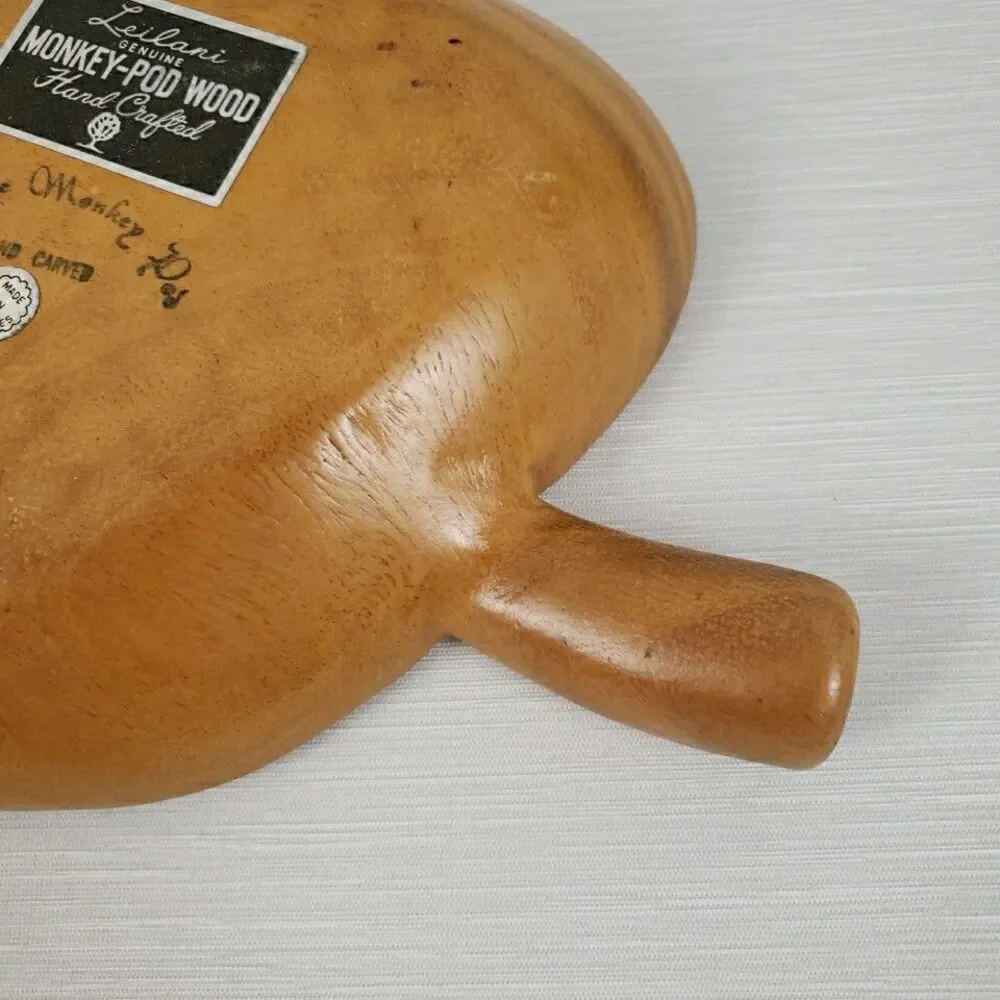 VTG Leilani Monkey Pod Wood Leaf Tray Hollywood Regency MCM Tiki Farmhouse